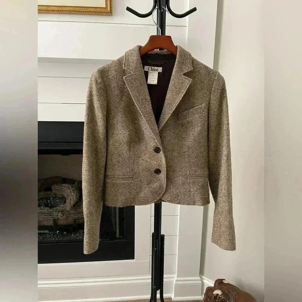 CHLOE vintage tweed wool jacket sport coat blazer size 40 made in France​​​